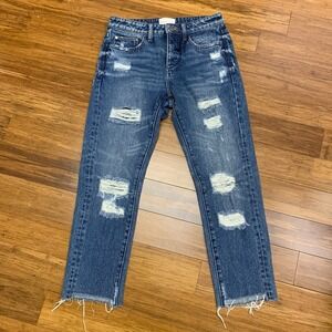 Gilded Intent Distressed Jeans Womens Size 25 High Rise Ankle Straight Leg Denim